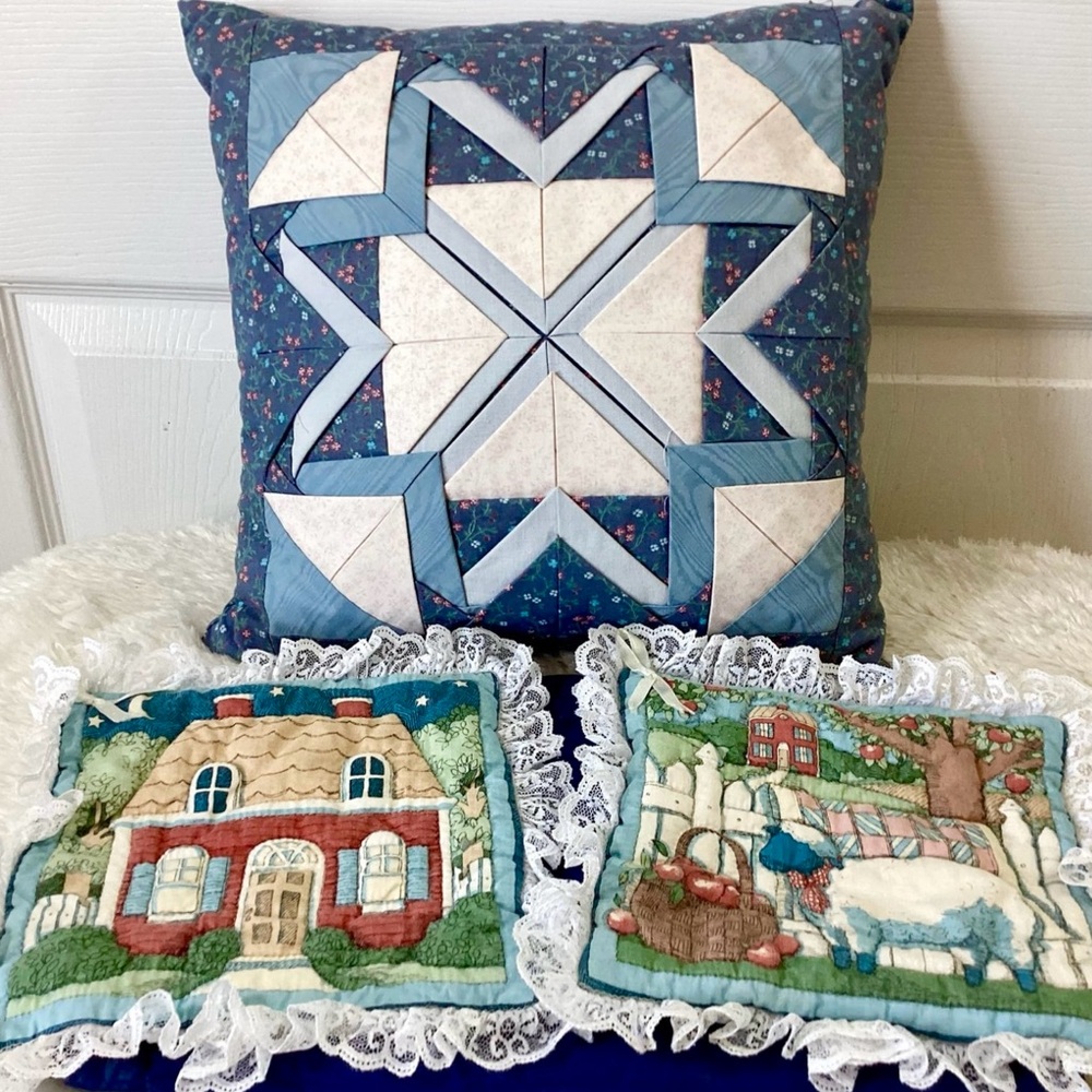 Vintage Handmade Patchwork Calico Pillow~Cottagecore Farmhouse BUNDLE